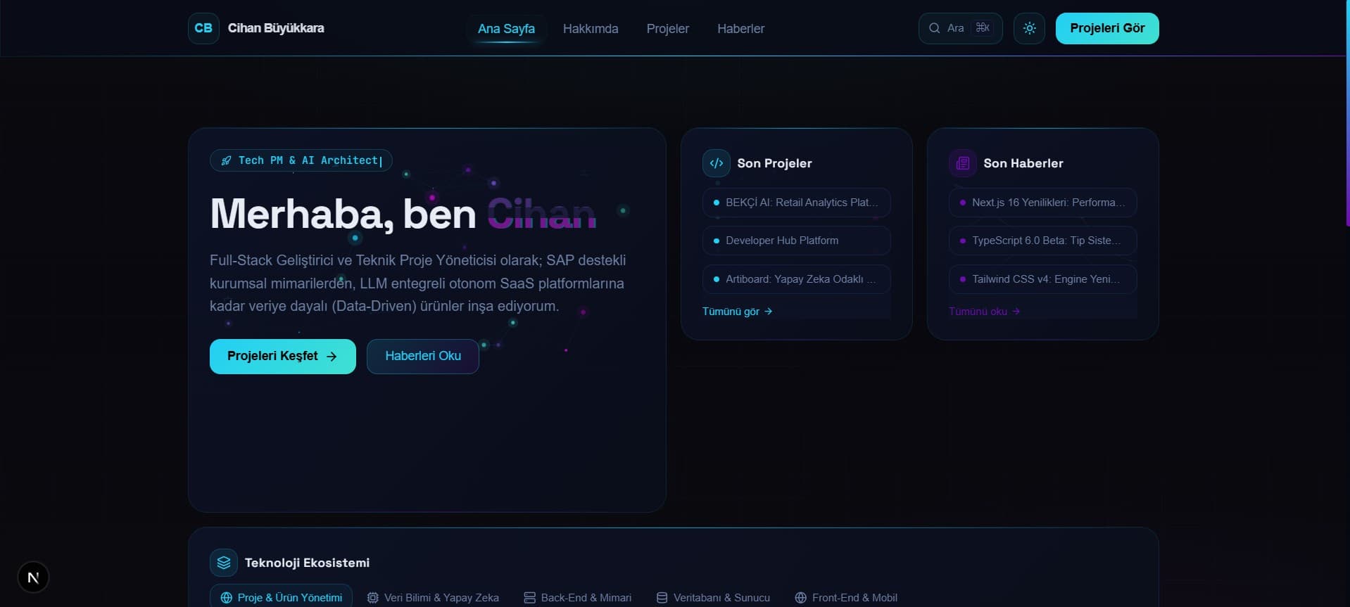 Tech Stack — İnteraktif Ekosistem ve Timeline